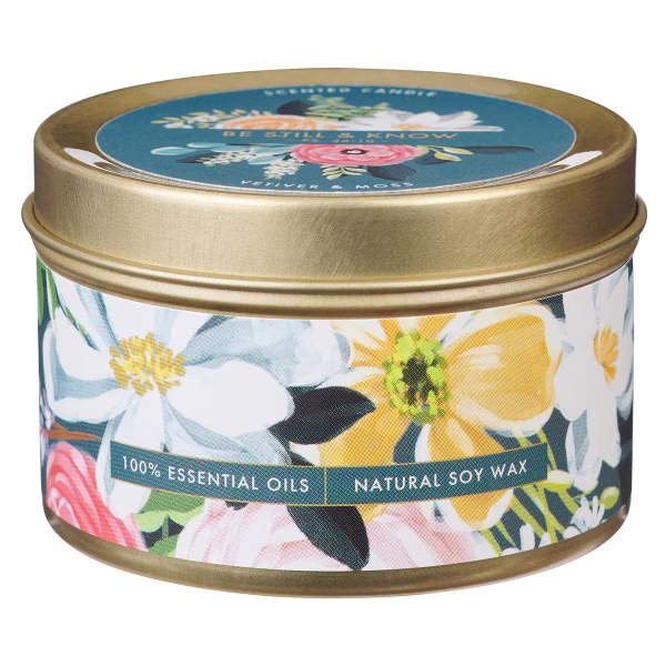 CDL034 Be Still and Know Vetiver and Moss Candle in a Tin - Psalm 46:10