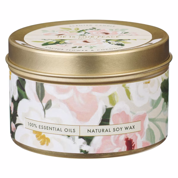CDL036 He Is Our Peace Cactus Flower and Coconut Candle in a Tin - Ephesians 2:14