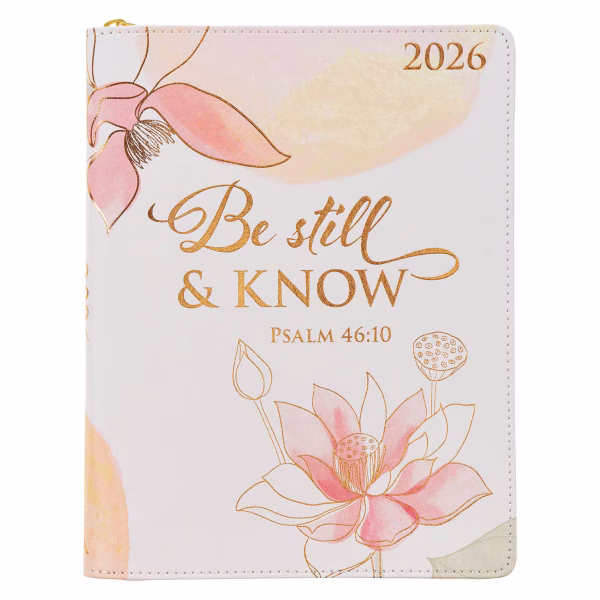 DPW358 2026 Be Still Large Zippered Pink Faux Leather 18-month Planner for Women