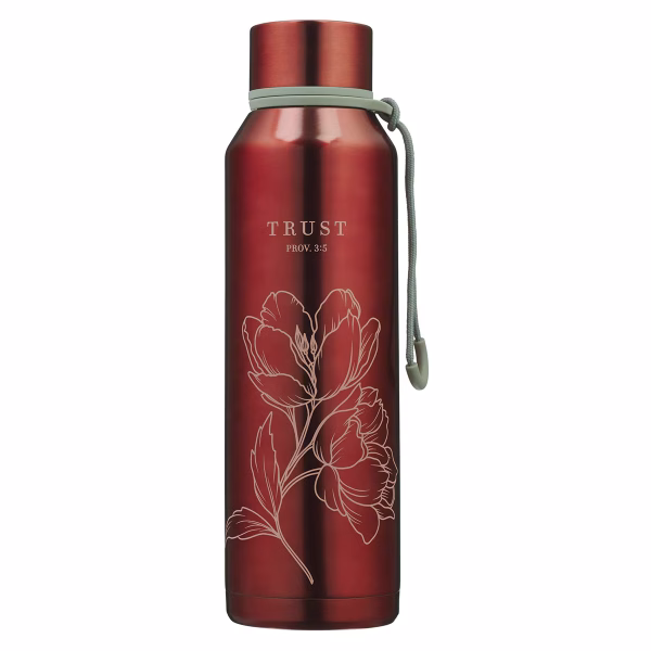 FLS152 Trust Metallic Pomegranate Red Stainless Steel Water Bottle - Proverbs 3:5