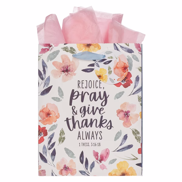 GBA466 Rejoice Bright Floral Medium Gift Bag - 1 Thessalonians 5:16-18