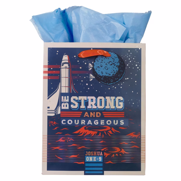GBA480 Be Strong and Courageous Blue Space Medium Gift Bag - Joshua 1:9