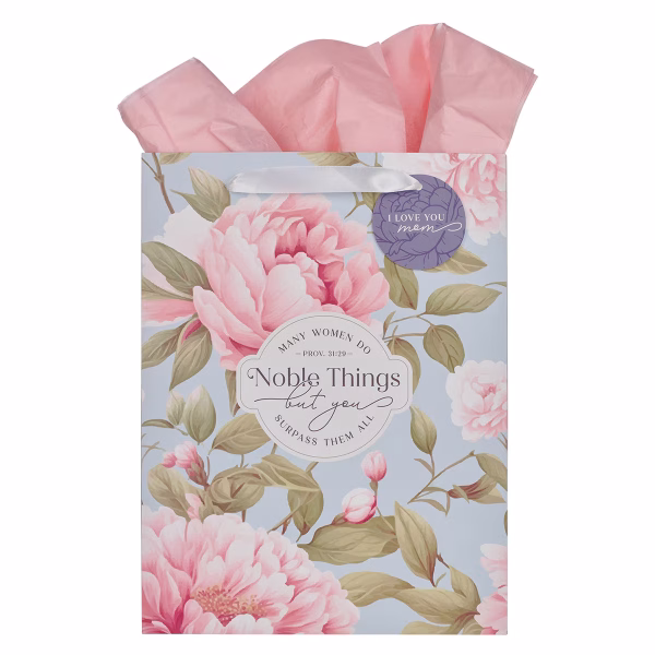 GBA482 Noble Things Pink Peony Large Portrait Gift Bag - Proverbs 31:29