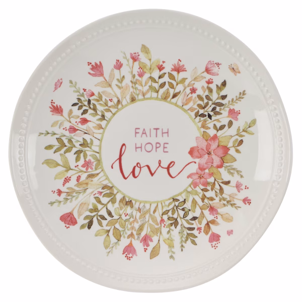 HK012 Faith, Hope, Love Pink Floral Ceramic Plate