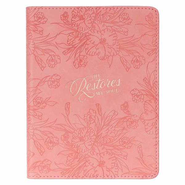 He Restores My Soul Pink Floral Faux Leather Handy-sized Journal - Psalm 23:3