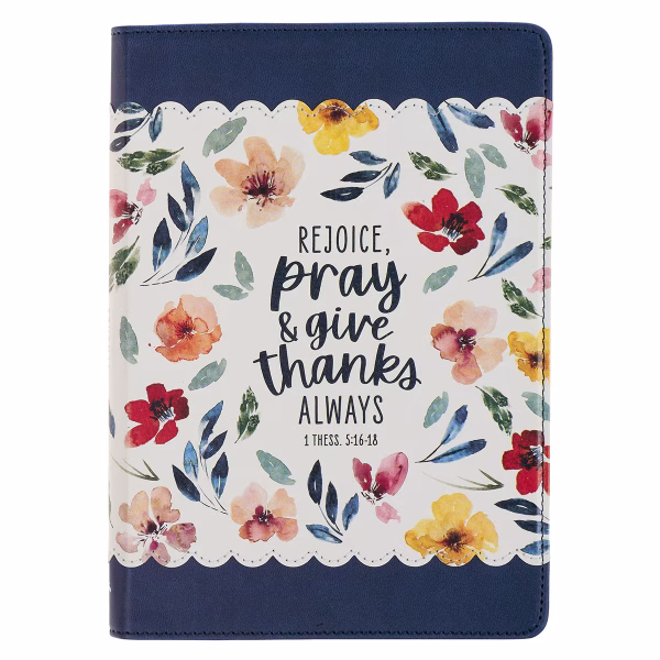 Give Thanks Blue Floral Faux Leather Classic Journal - 1 Thessalonians 5:16-18