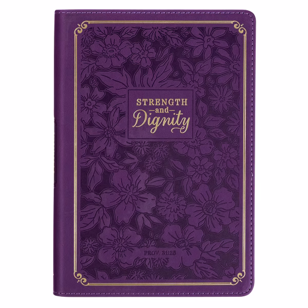JL854 Strength and Dignity Purple Rose Faux Leather Classic Journal - Proverbs 31:25