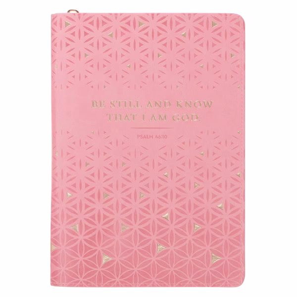 Be Still and Know Geometric Pink Faux Leather Journal with Zipper Closure - Psalm 46:10