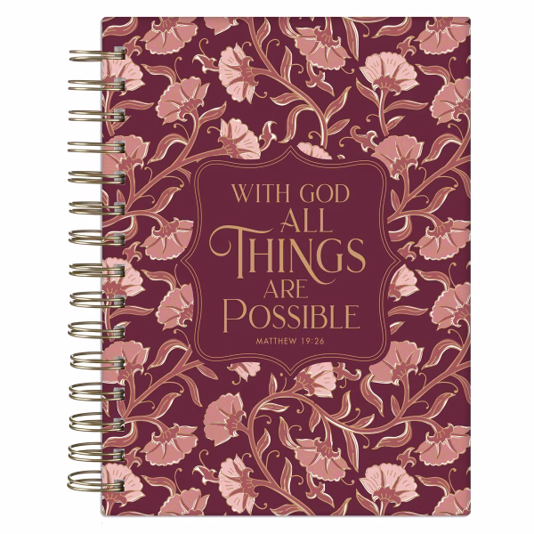 JLW269 Things Are Possible Burgundy Blush Spiral Journal - Matthew 19:26
