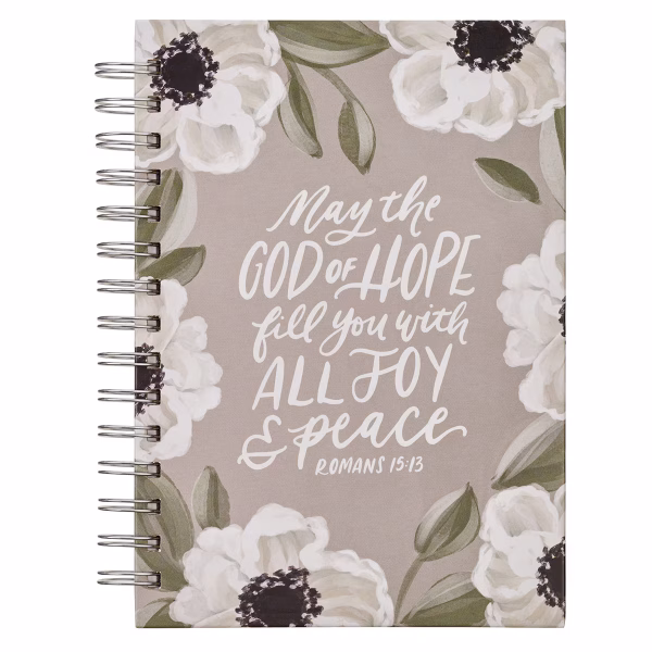 Joy and Peace Gray Floral Spiral Journal - Romans 15:13