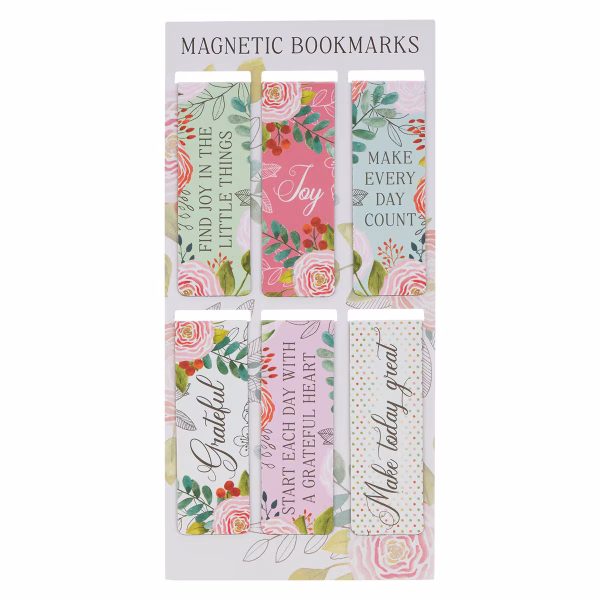 MGB126 A Grateful Heart Pink Floral Magnetic Bookmark Set