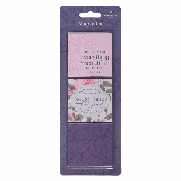 MGS090 Noble Things Pink Floral Magnet Set - Proverbs 31:29