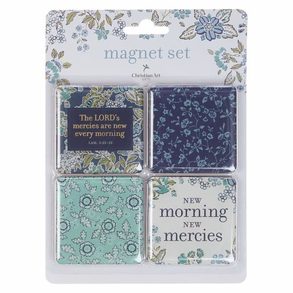 MGS099 Morning Mercies Blue and Green Floral Magnet Set - Lamentations 3:22–23