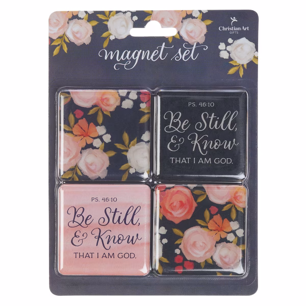 MGS102 Be Still and Know Painted Peonies Magnet Set - Psalm 46:10