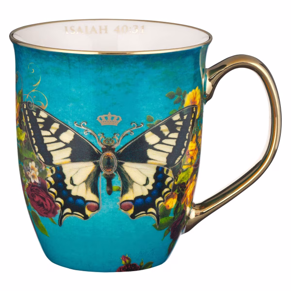 MUG1017 Hope Teal Butterfly Ceramic Mug - Isaiah 40:31