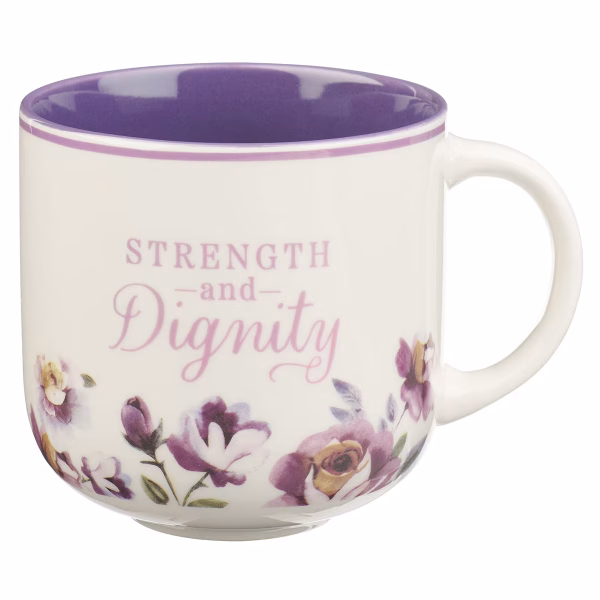 MUG1223 Strength and Dignity Purple Rose Ceramic Coffee Mug - Proverbs 31:25