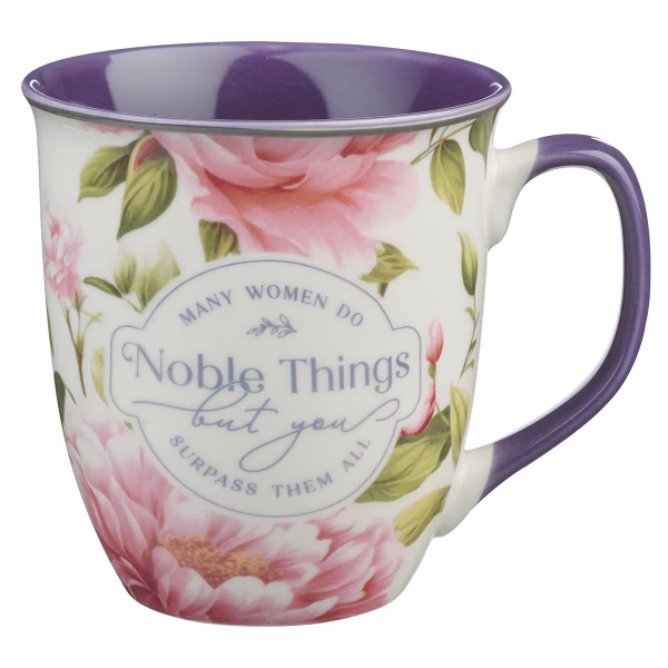 MUG1225 Noble Things Pink Peony Ceramic Coffee Mug - Proverbs 31:25