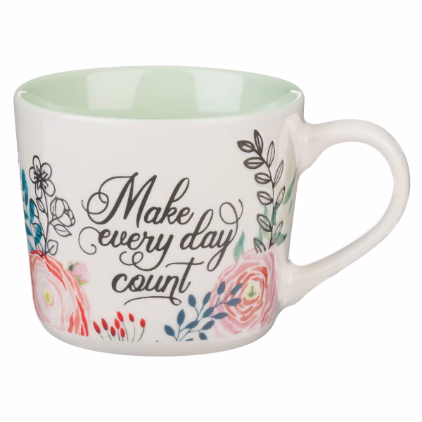 MUG1252 Make Every Day Count Green Floral Ceramic Coffee Mug