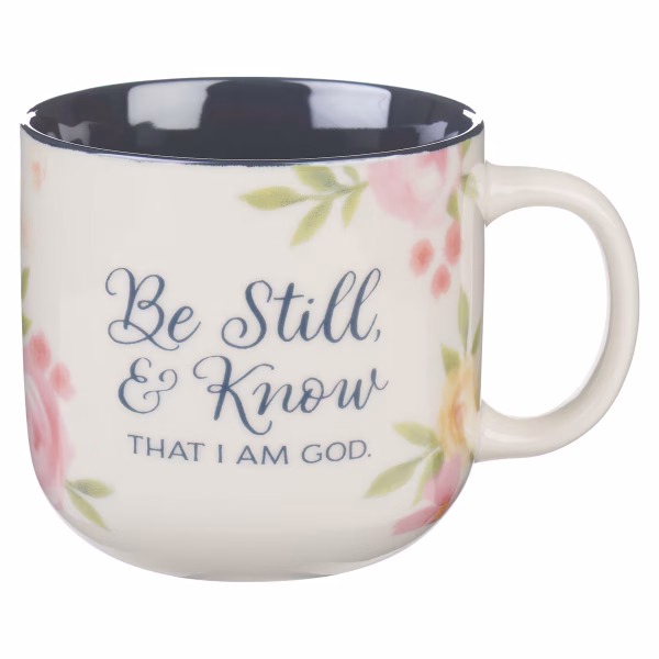 MUG1269 Be Still and Know Painted Peonies Ceramic Coffee Mug - Psalm 46:10