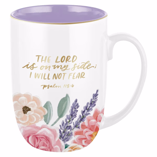 MUG1270 The Lord is on My Side Purple Floral Ceramic Coffee Mug - Psalm 118:6