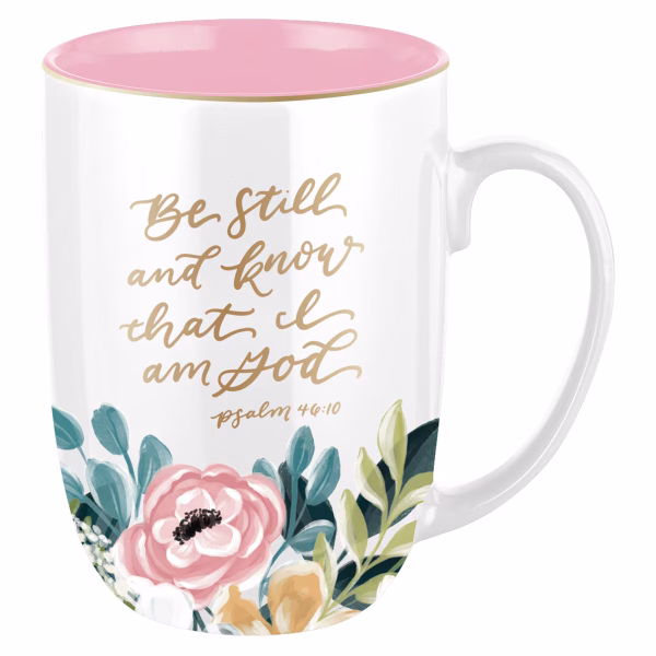 MUG1271 Be Still and Know Pink Floral Ceramic Coffee Mug - Psalm 46:10