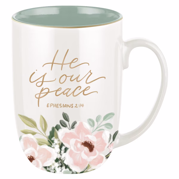 MUG1272 He Is Our Peace Green Floral Ceramic Coffee Mug – Ephesians 2:14