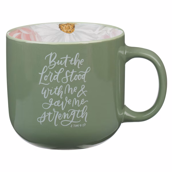 MUG1278 The Lord Stood with Me Sage Green Floral Ceramic Coffee Mug – 2 Timothy 4:17