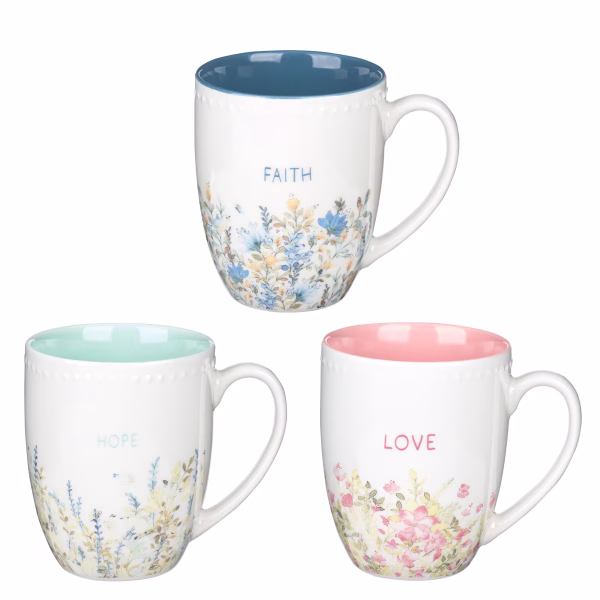 MUGS51 Faith Hope and Love Petite Floral Mug Set