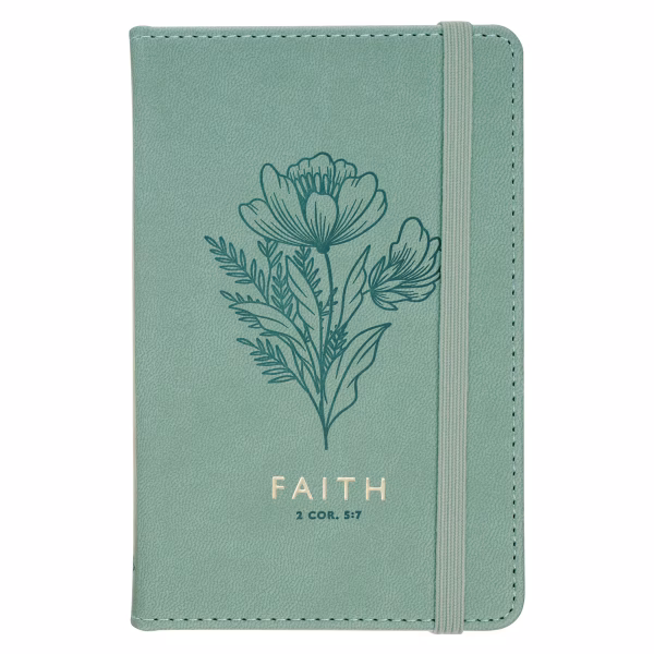 Faith Teal Floral Faux Leather Hardcover Notebook with Elastic Band Closure - 2 Corinthians 5:7