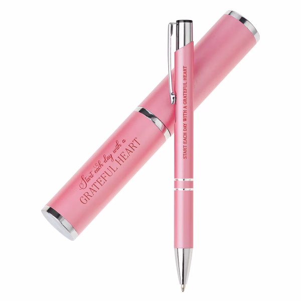 PEN405 Pink Grateful Heart Stylish Pen and Case Gift Set
