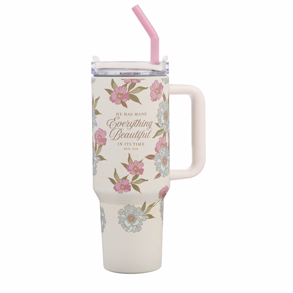 SMUG319 Everything Beautiful Whimsical Blooms 40 oz Stainless Steel Travel Tumbler - Ecclesiastes 3:11