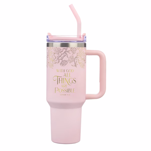 SMUG320 Things Are Possible Blush 40 oz Stainless Steel Travel Tumbler - Matthew 19:26