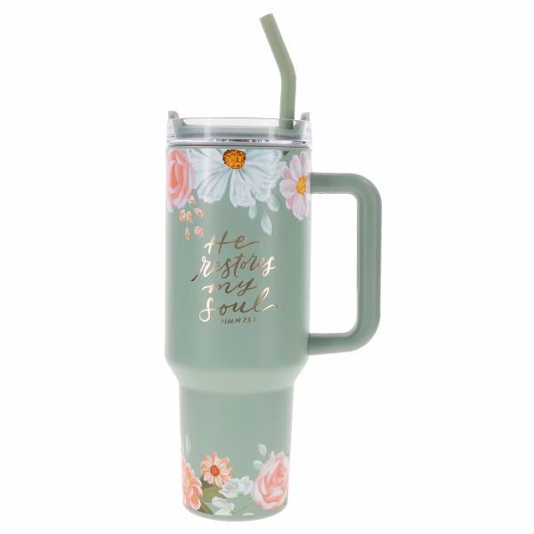 SMUG323 He Restores My Soul 40 oz Stainless Steel Travel Tumbler - Psalm 23:3
