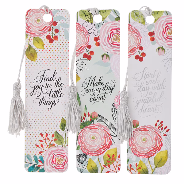 TBS020 A Grateful Heart Pink Floral Bookmark with Tassel Set