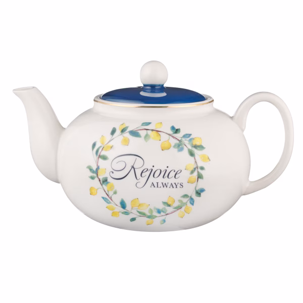 TEA016 Rejoice Always Lemon Ceramic Teapot - 1 Thessalonians 5:16