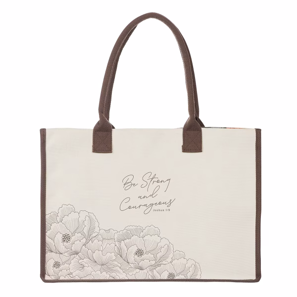 Be Strong and Courageous Floral Canvas Tote Bag - Joshua 1:9